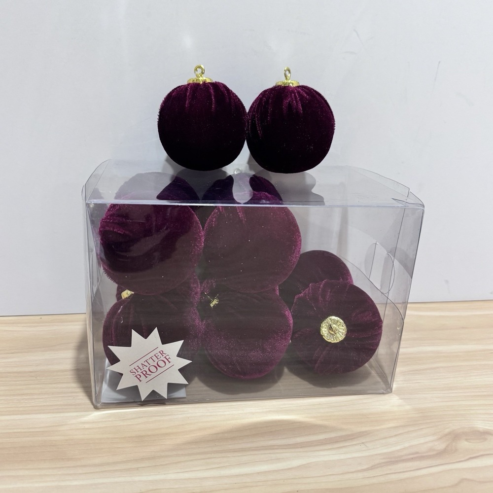 12-Pack Hobby Lobby Flocked Velvet Christmas Ball Ornaments Fig/Magnolia Color